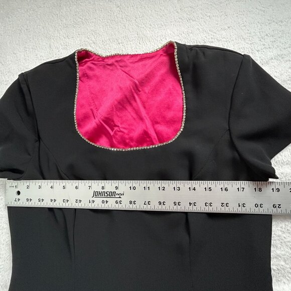 CDC Womens Black Short Sleeve Dress with Rhinestone Trim & Pink Lining Size 14 - Picture 6 of 10
